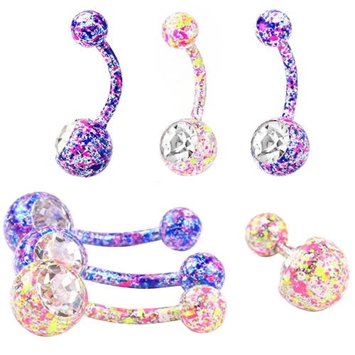 Body Piercing Jewelry Crystal Rhinestone Floral Dangle Button Belly