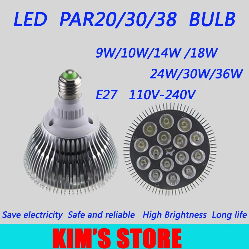 Free shipping 10pcs/lot High power Led PAR Lamp Dimmable E27 PAR20/30/38 9W/10W/14W/15W/25W/30W 110-240V spotlight bulb | Освещение
