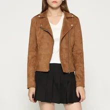 Новая мода женская кожаная куртка с отложным воротником с длинным рукавом наклонная молния тонкая короткая Мото куртка PY92