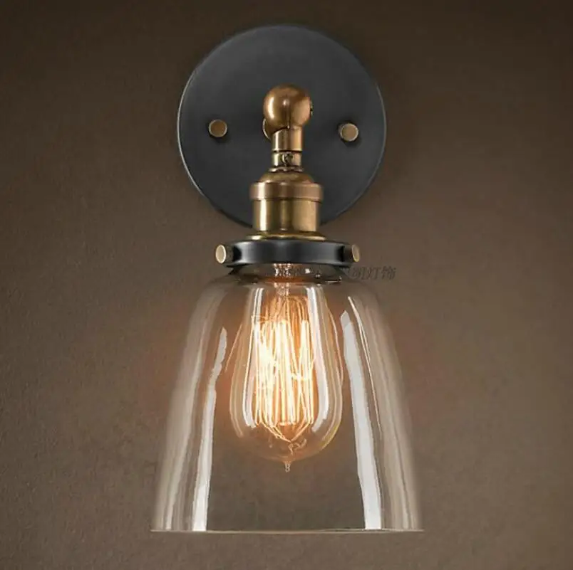 

Designer RH loft retro style bedroom wall lamp industrial warehouse wall single dance festival black glass wall lamp GY126
