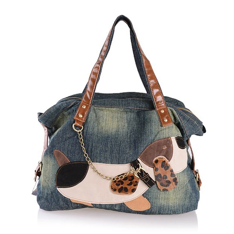 

women handbag vintage blue tote bag female shoulder crossbody bags ladies denim top-handle bag