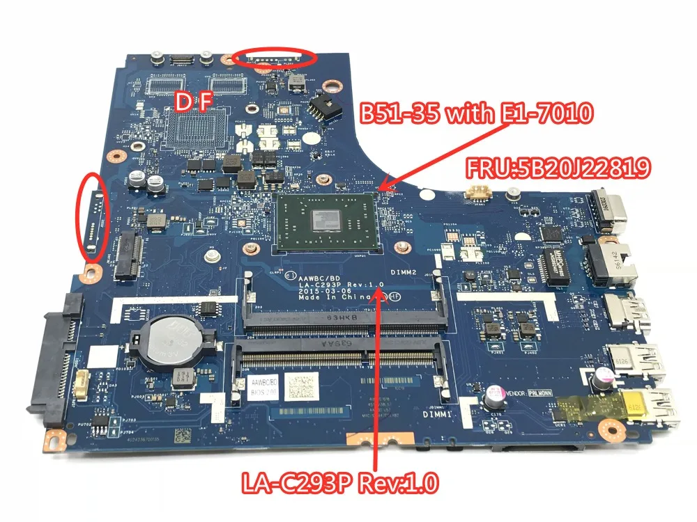 

AAWBC/BD LA-C293P Rev:1.0 Laptop motherboard For Lenovo B51-35 Mainboard with AMD E1-7010 CPU FRU:5B20J22819 100% tested