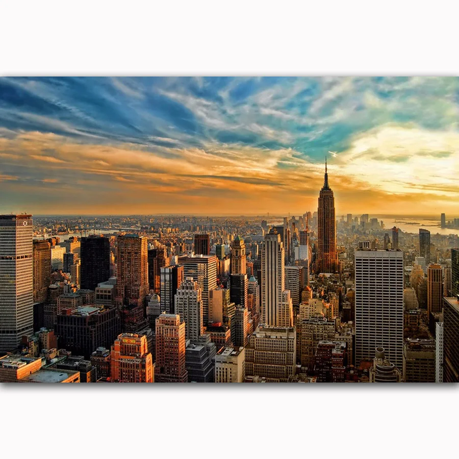 

MQ2125 New York City Night Cityscape Sunset Skyline Print Hot New Art Poster Top Silk Light Canvas Home Decor Wall Picture Print