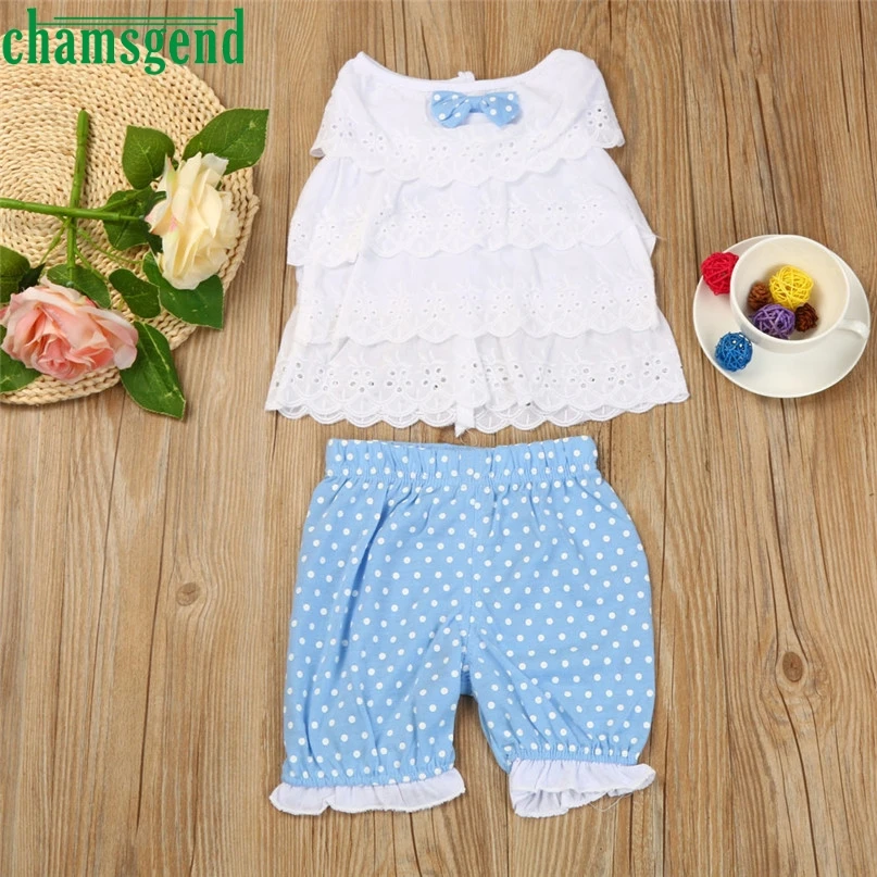 

CHAMSGEND Modern Cute Toddler Girl Baby Outfit Lace T-Shirts Tops+Shorts Pants Dot Suit Set Clothes Mar31