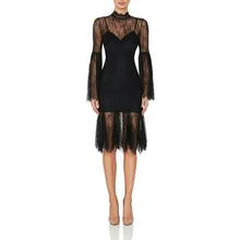 High Quality White Black Lace font b Dress b font 2018 New Arrival Fashion Long Flare