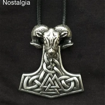 

Nostalgia Viking Goat Pendant Necklace Thor Hammer Mjolnir Jewelry Scandinavian Norse Valknut Colar Feminino