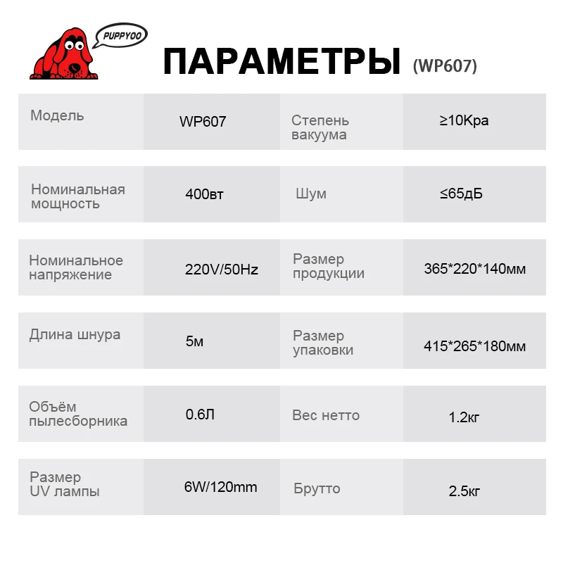 Пылесос от клещей PUPPYOO WP607, со склада в России, стерилизация уф-излучением, легкий профессиональный антиклещевой пылесос