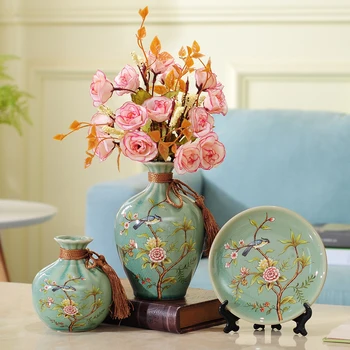 

3pc/Set New Chinese ceramic vase curio shelves vases for flowers wedding decoration flower with vase home decoration accessories