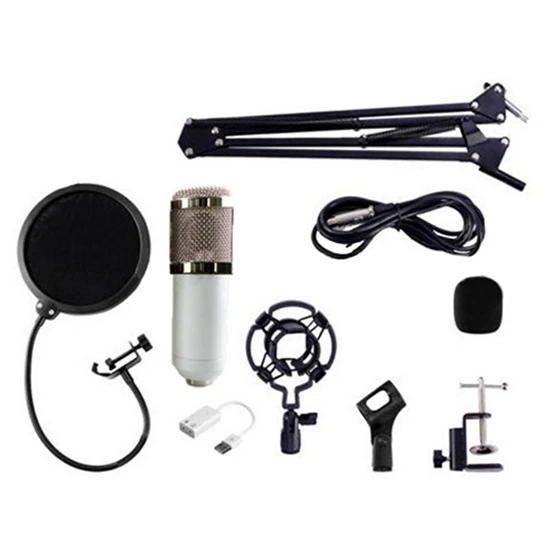 BM800 Condenser Microphone Kit Studio Suspension Boom Scissor Arm Sound Card White | Электроника