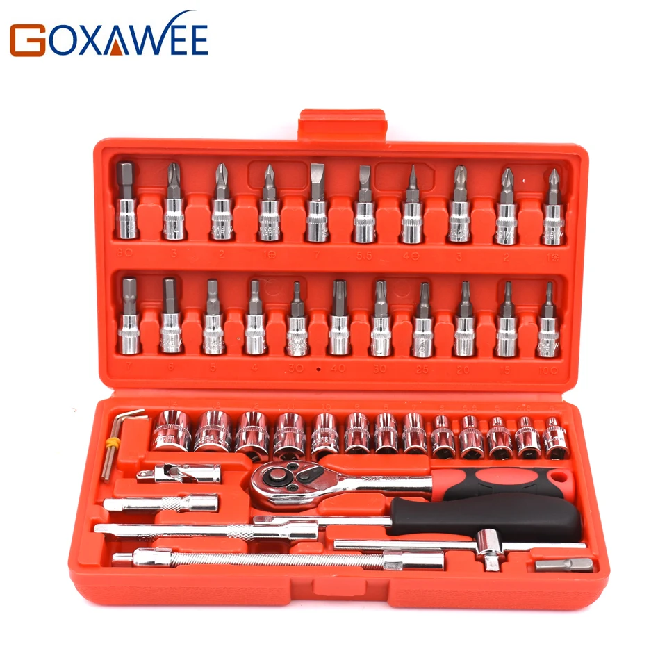 GOXAWEE Car Repair Tool 46pcs 1/4 Inch Socket Set Car Repair Tool