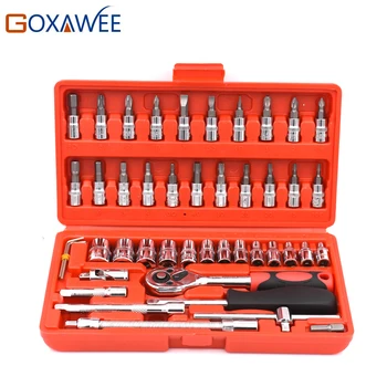 

GOXAWEE Car Repair Tool 46pcs 1/4-Inch Socket Set Car Repair Tool Ratchet Torque Wrench Combo Tools Kit Auto Repairing Tool