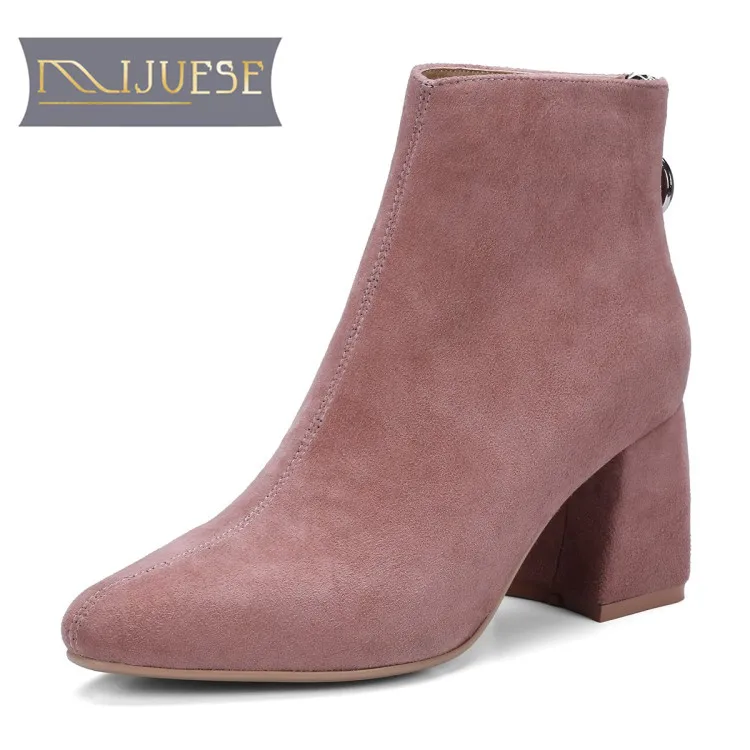 

MLJUESE 2018 women ankle boots cow Suede black color high heels autumn spring ankle boots female boots women martin boots size40