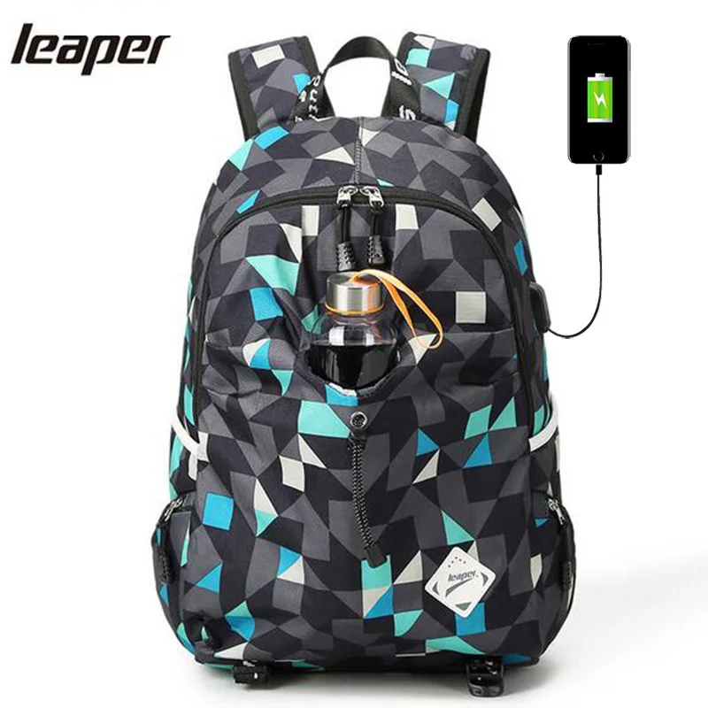 Рюкзак Leaper мужской с usb зарядкой школьные сумки для подростков дизайнерский
