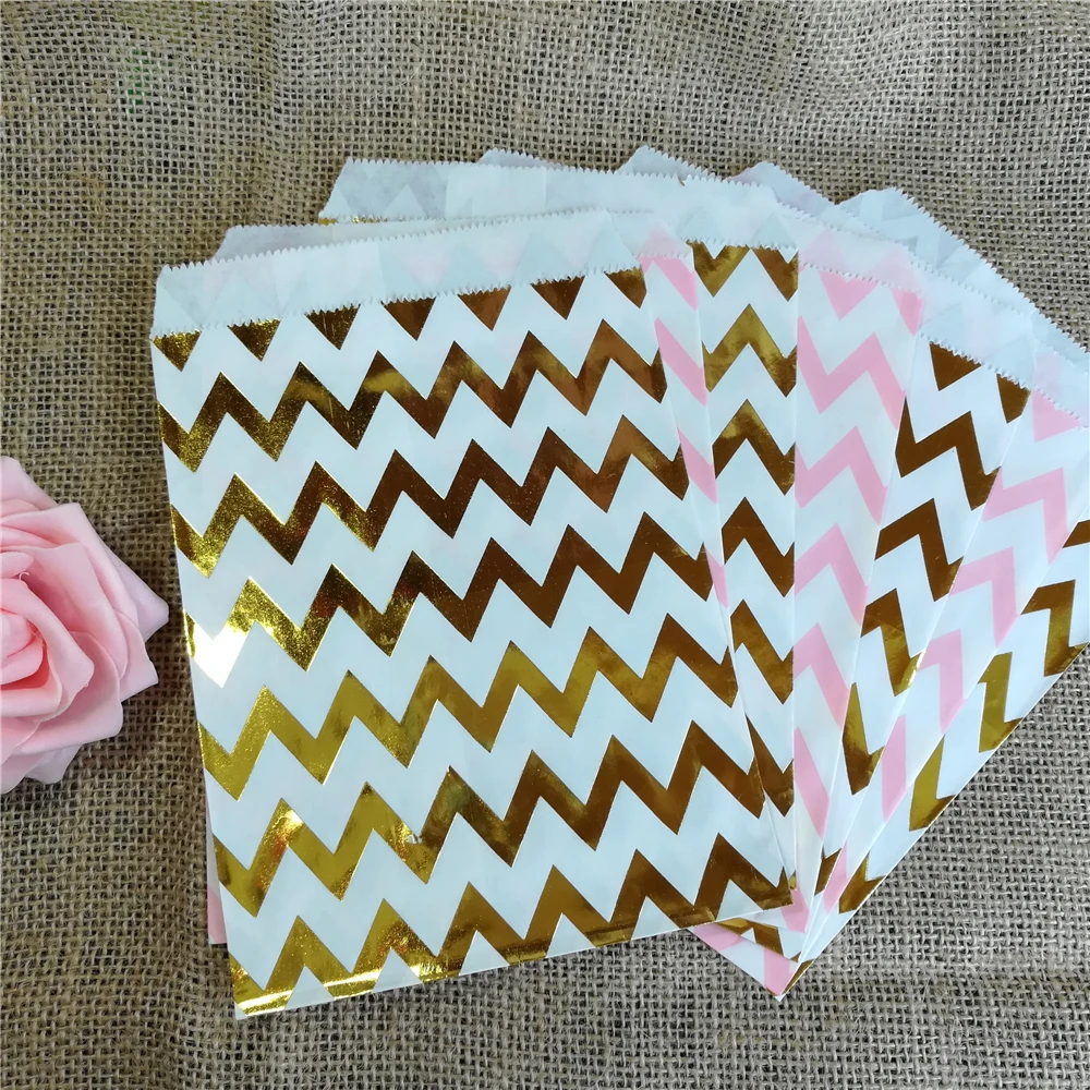 25pcs Chevron Gold Foil Favor Bags Polka Dots Candy Gold Foil Favor Bags Polka Dots