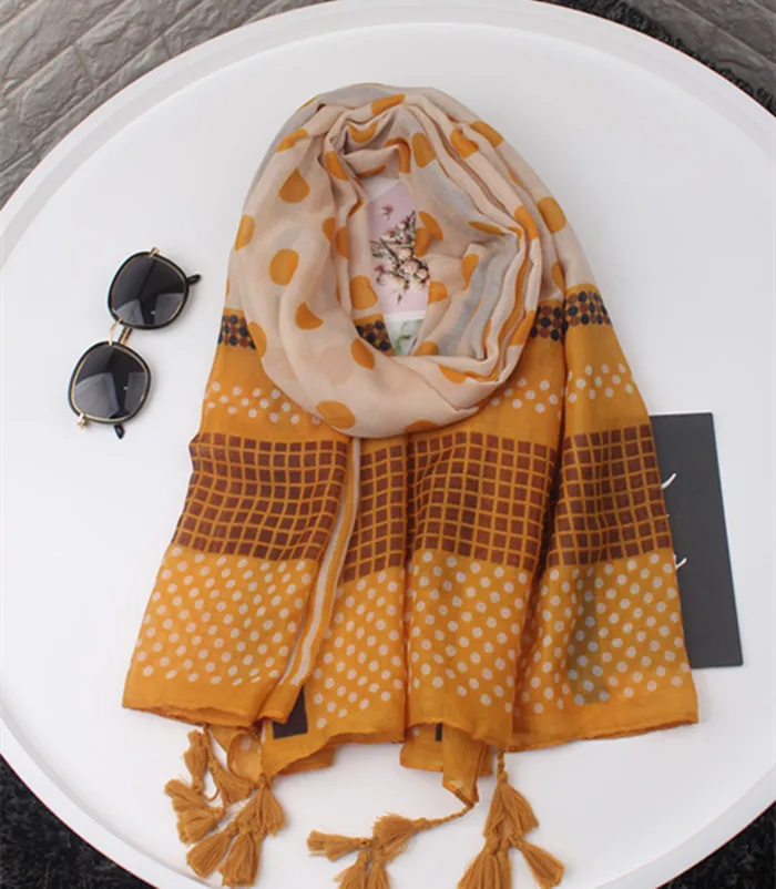 Для женщин осень весна японский стиль длинный имбирь в горошек шарф 2019 женский хиджаб платок femme иностранных заказов