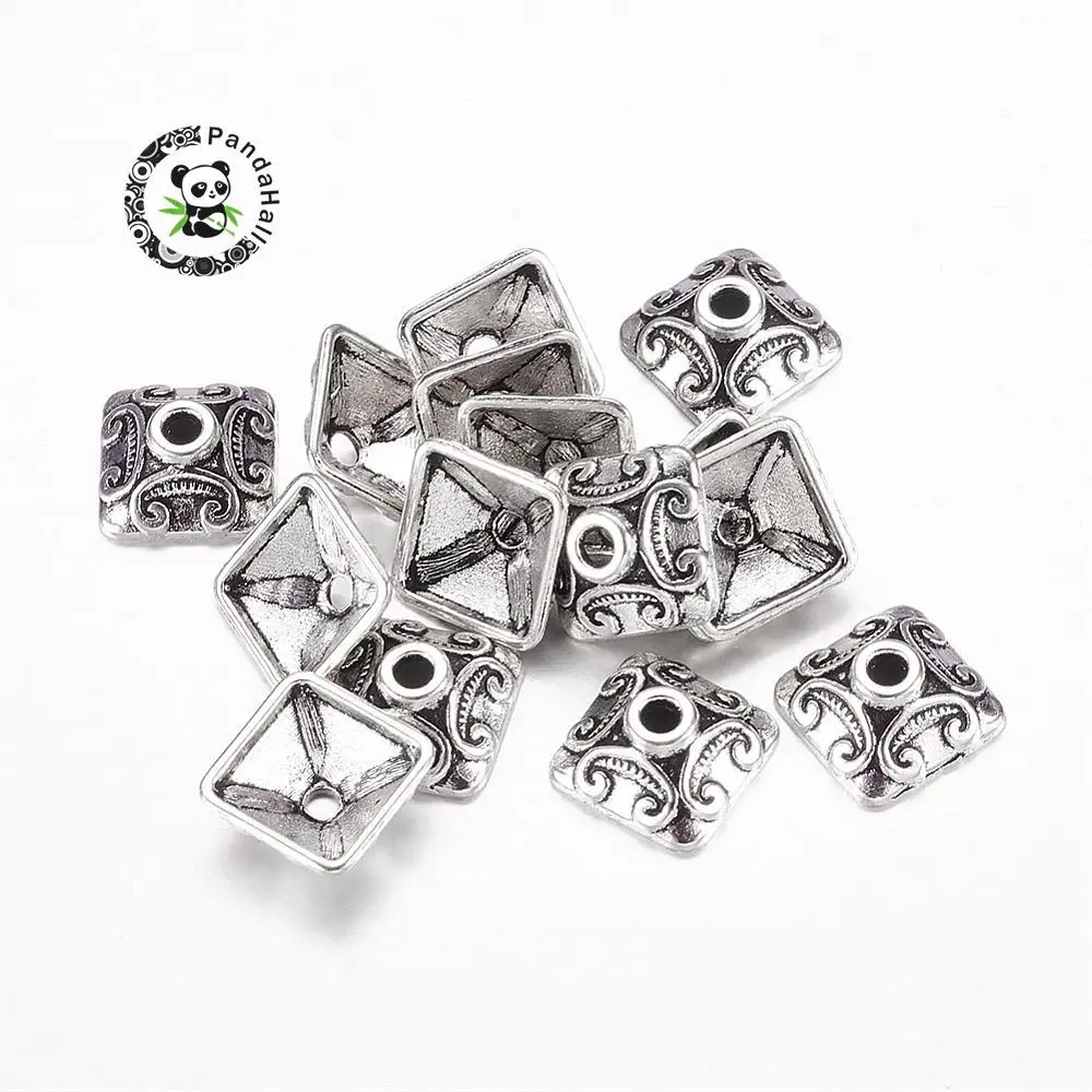 

Antique Silver Color Tibetan Square Bead Caps, Lead Free, Cadmium Free and Nickel Free, about 10mm wide, 10mm long, 5mm thick