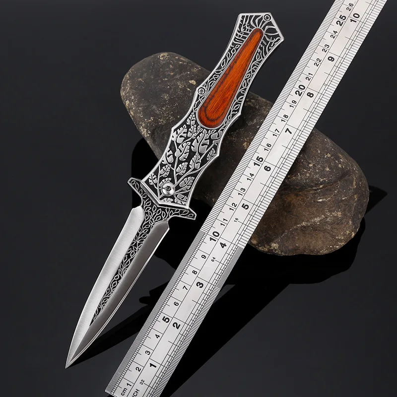 

High quality!Steel+color wood Handle folding hunting knife fast open camping pocket knife tactical knifes outdoor survival tool