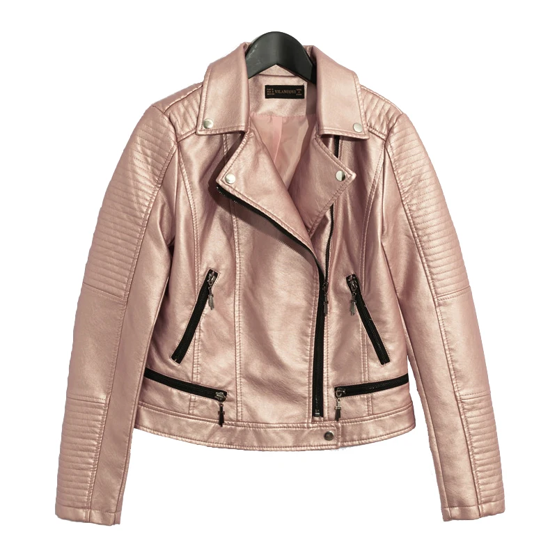 Женская куртка из искусственной кожи повседневное короткое пальто с длинным рукавом с полной подкладкой розовый черный синий Серебряный 4 цвета SML молния Прямая