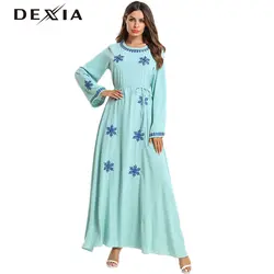 Dexia плюс размеры 3XL 4XL мусульманские пояса длинный рукав платье богемное платье длинные Вадим повседневное свободные Цветочные Vestidos Для