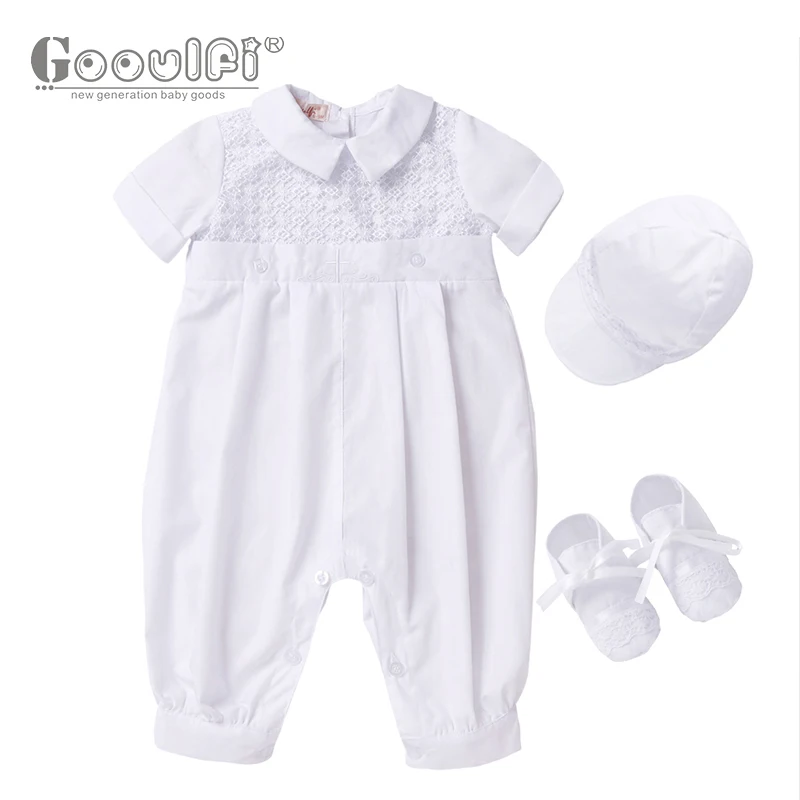 

Gooulfi Christening Baby Clothes Summer Newborn Baptism White Cotton Baptism 3 Pcs Infant Set Unisex New Born Formal Outfit
