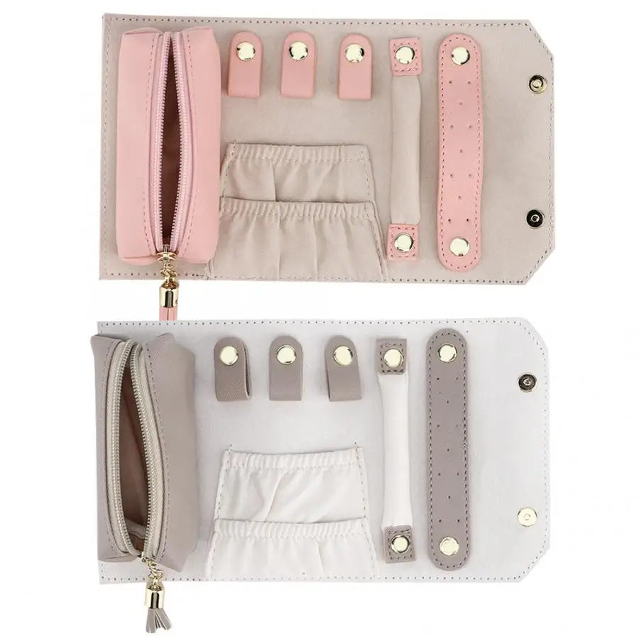 

Portable PU Leather Necklace Earring Bracelet Necklace Gray Pink Storage Case Bag Jewelry Organizer Display Box For Jeweler b