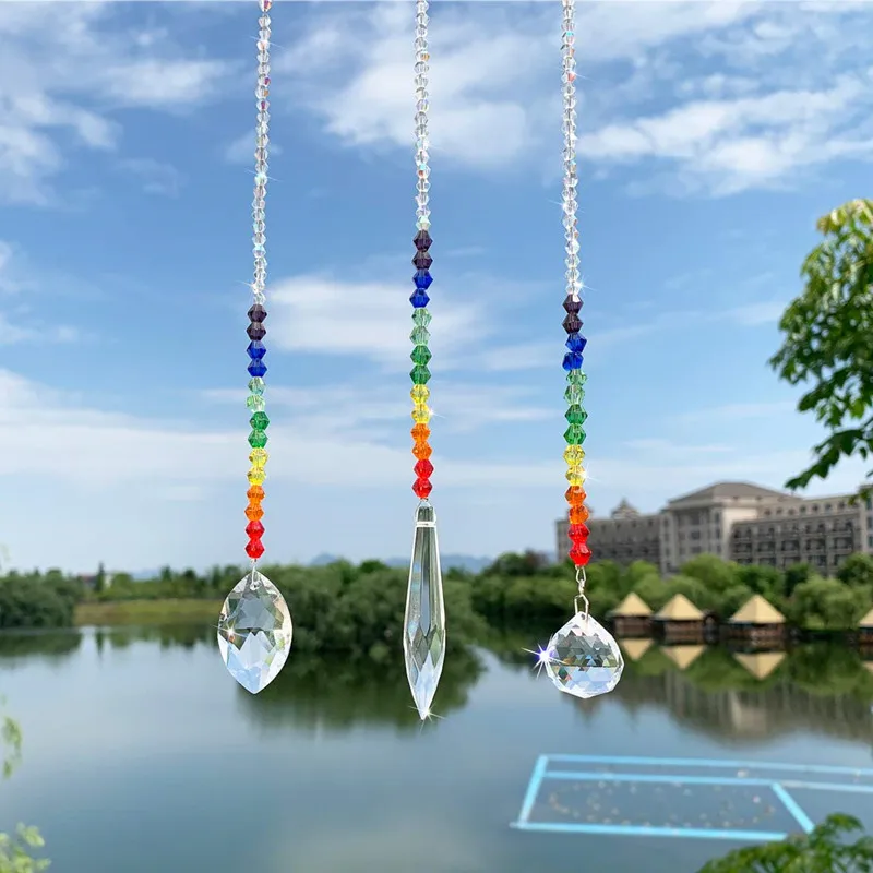 H&D Crystal Prism Rainbow Octogon Chakra Hanging Suncatcher - Window Sun Catcher Home Garden Decoration Accessories, Set of 3