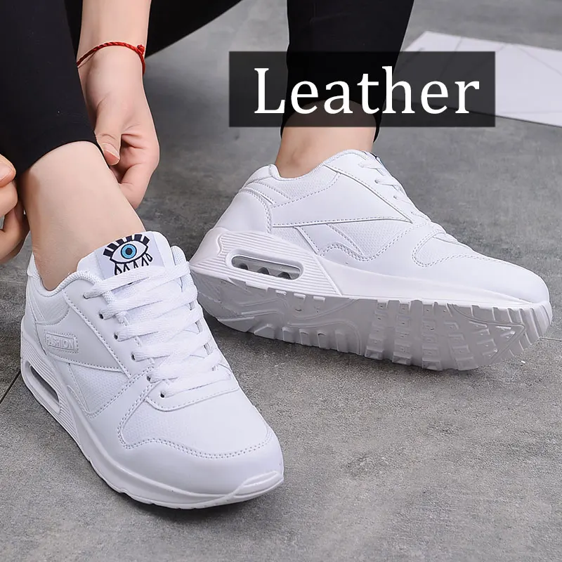 MWY/обувь; женские кроссовки; однотонная женская обувь для отдыха; Zapatillas De Mujer; дышащая женская повседневная обувь; женская обувь на платформе - Цвет: White Leather