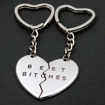 

1 Prir Heart Pendant Pieces Broken Two Best Bitches Friendship Forever Women Keychain Jewelry Llavero Gold Silver