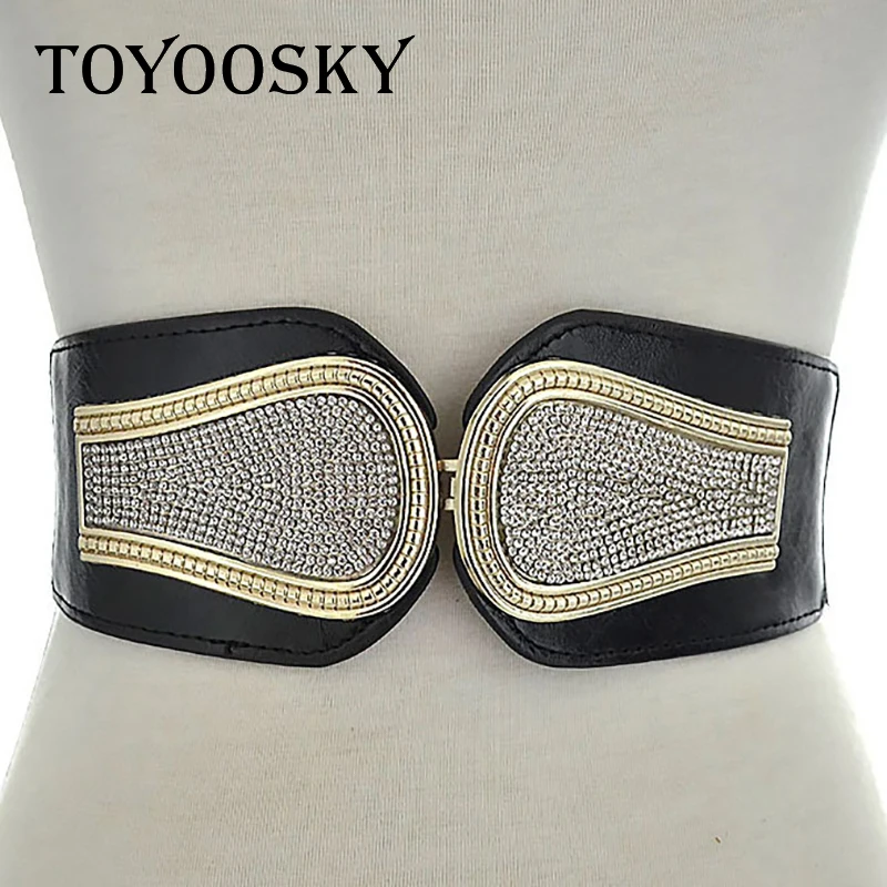 

TOYOOSKY Women Waist Belts 2018 New Arrival Diamond Printed Double Buckle Waistband Hup Women Black Leather Western for Women