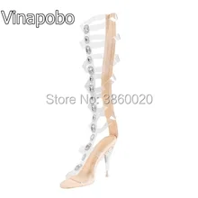 Vinapobo/дизайнерская обувь; роскошные бриллианты; сандалии-гладиаторы; сандалии с прозрачными ремешками на высоком каблуке с открытым носком; изящные босоножки на шпильке с кристаллами