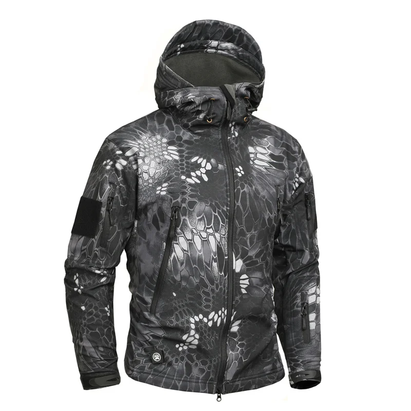 

Mege Brand Python Pattern Camouflage Men Sharkskin Softshell Autumn Hoodies Jacket, Military Clothing Jacket Tactical Army Coat