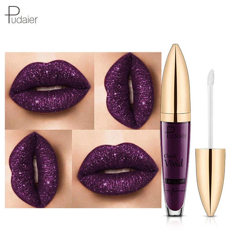 

Hot 2018 Glitter Lips Liquid Lipstick lot Women Brand Makeup Waterproof Blue Purple Wine Red Color pudaier Shimmer Lip Gloss