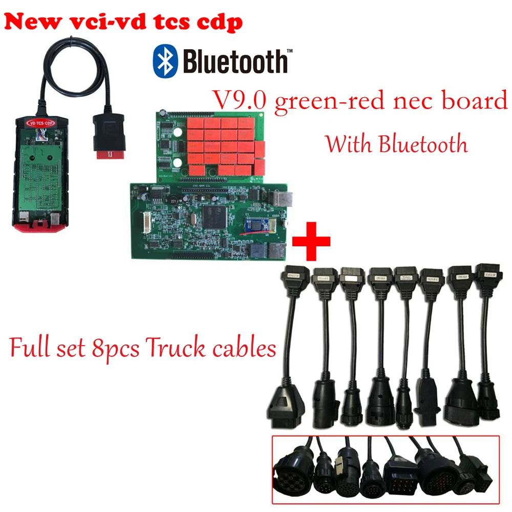 DHL v9.0 NEC Реле VCI VD TCS CDP Pro Plus с Bluetooth OBD2 инструменту диагностики для автомобиля и грузовых автомобилей+ 8 шт. Грузовик Кабели