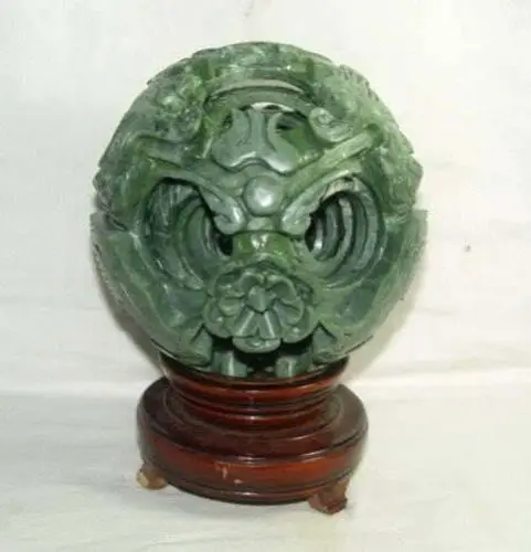 

100mm, real 100% natural green jade flower magic Puzzle Ball revolving stand