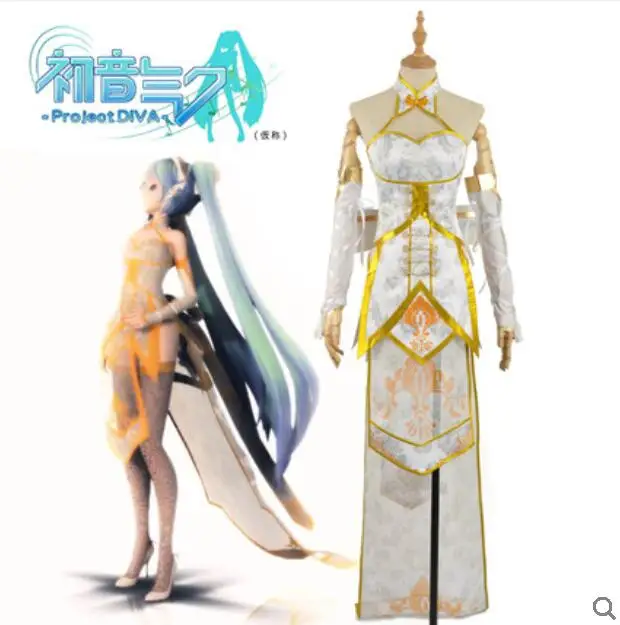 

Free shipping Hatsune Miku Anime Cartoon Cosplay Halloween VOCALOID Woman Chinese style Phoenix cheongsam Cosplay Costume