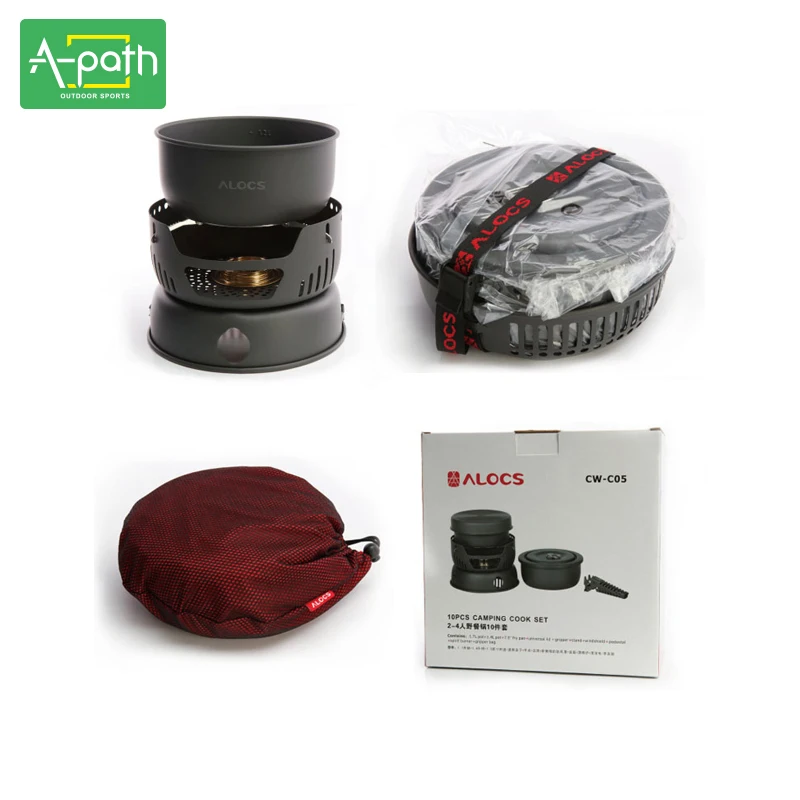 2-4 persona acampar al aire libre utensilios de aluminio anodizado stainles 10 unidades alcohol estufa Flambe pan pot Set