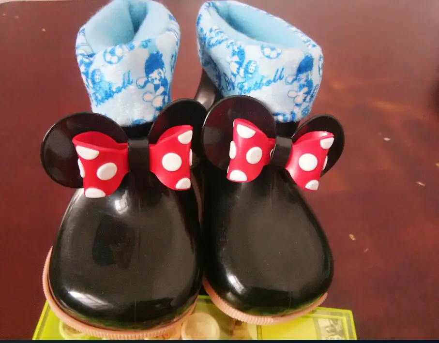 KidsSpringWINTER baby girls Rain Boots Warm Beauty Bow Rainboots Fashion soft Rubber Shoes Toddler Kids Jelly shoesWaterproof | Детская