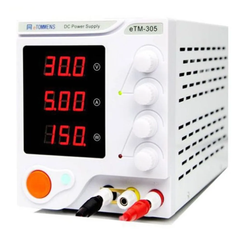 

0-30V 0-5A High Precision 3 Digital Display DC Power Supply Device For Workshops Laboratory ETM-305 EU Plug One Key Control