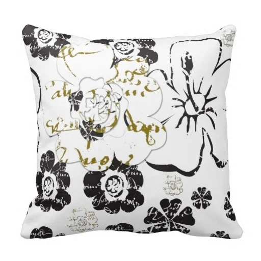 Pillow Cover Print French Script Black And White And Gold Pillow Case