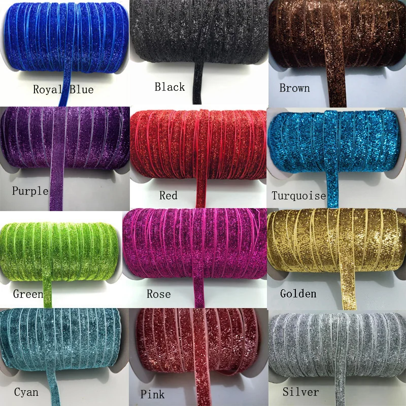 Бархатная лента с блестками 5 размеров (4 метра) 6 мм 10 12 15 20 25 38 мм|glitter velvet ribbon|velvet