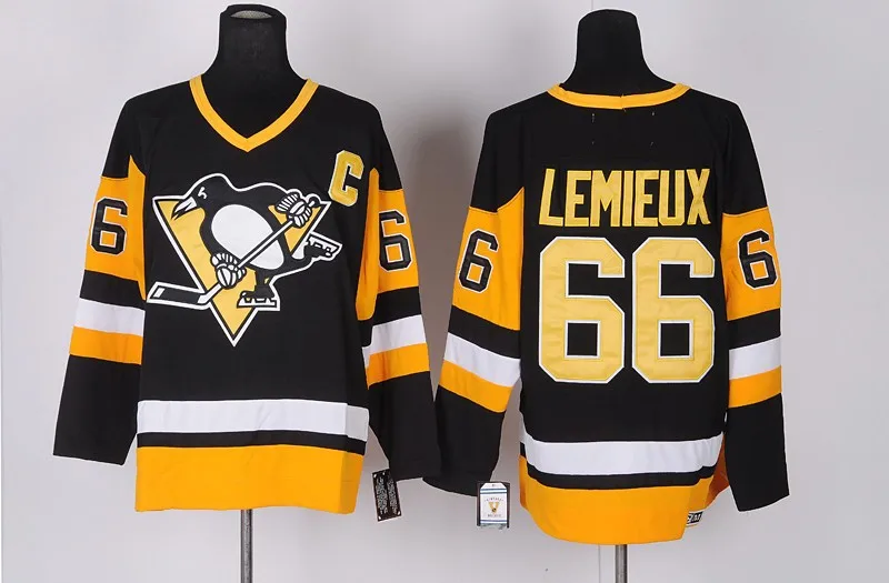 9-Pittsburgh Penguins Hockey Jerseys #66 Mario Lemieux Jersey Home Black CCM Vintage Mario Lemieux Throwback Jerseys With C Patch-3