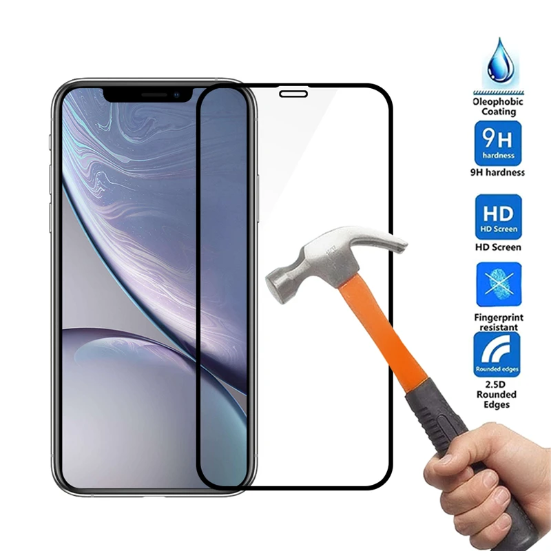 

New High Quality Anti-Shock Scratch-Proof Hard Full Cover Silk Tempered Glass Screen Cover Film Protector for IPhone XR