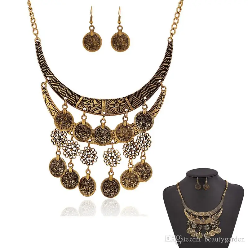 

18pcs/lot Ladies Jewelry Alloy Necklace Necklet Hollow Carving Design Party Banquet Neck Ornament With Coins jn133