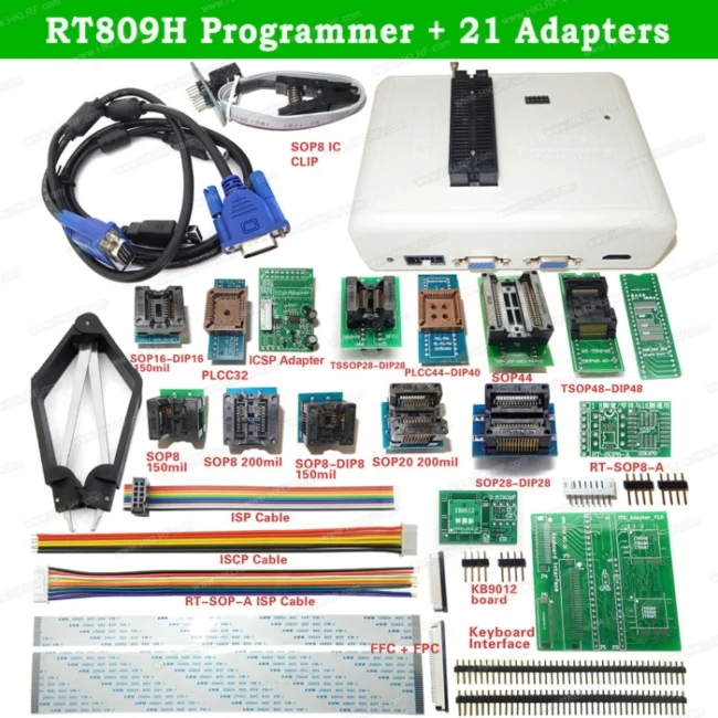 RT809H 21 ItemS RT809H Универсальный EEPROM USB программатор+ 45 адаптеров BGA64 TSOP48 с всасывающей ручкой+ SOP8 клип лучше, чем RT809F программатор - Цвет: RT809H 21 ItemS