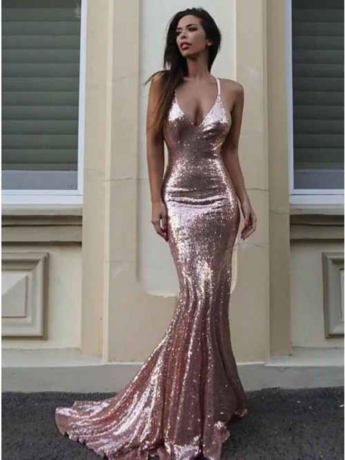 Robe De Soiree Русалка вечернее платье длинное Спагетти ремни v-образным вырезом блестками элегантное торжественное платье с разрезом сбоку vestido de festa