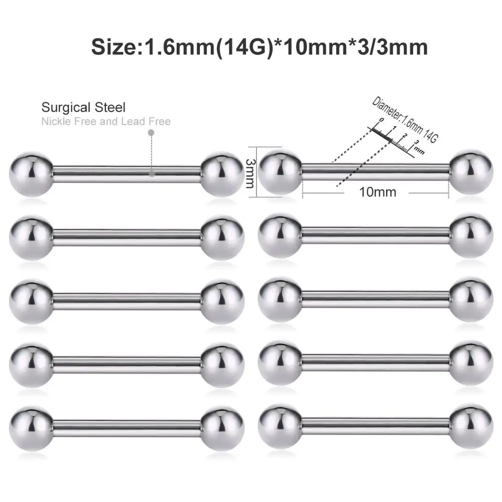 10 шт./лот, пирсинг для ушей, Стальные Шпильки для ушей, хрящевое кольцо для Козелка, спираль, пирсинг штанги для мужчин и женщин, ювелирные изделия для тела ES031 - Окраска металла: 10pcs 14GX10X3mm