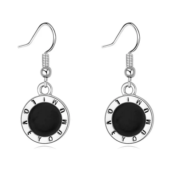 Elegant Black Charm Earrings For Women I Love You Mum Desing Round Elegant Black Charm Earrings For Women I Love You Mum Desing Round Drop Dangle