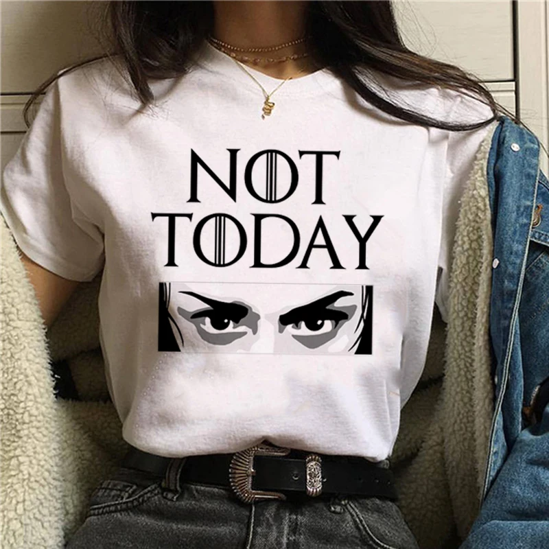 

Not Today Arya Stark Letter Print T Shirt Women Nope Not Today Satan Harajuku Graphic T-shirt Ullzang Cute Cat Top Tees Female