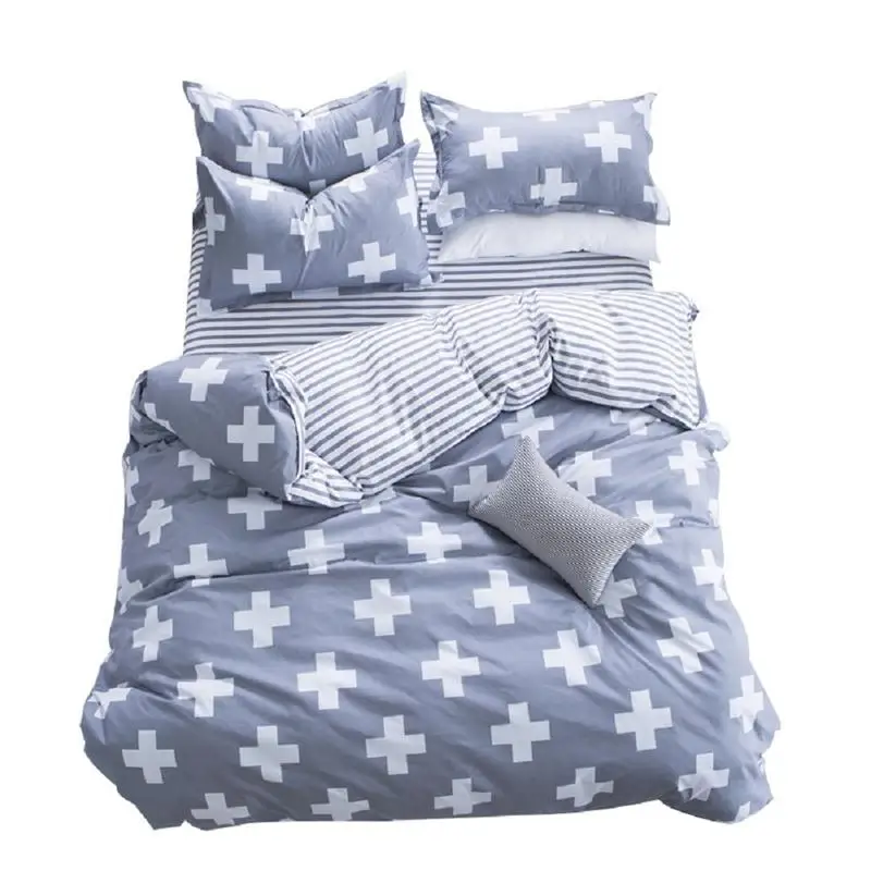 WINLIFE-Grey-Cross-Bedding-Set-3Pcs-Duvet-Cover-Set-with-2-Pillow-Shams-Black-Cross-Duvet