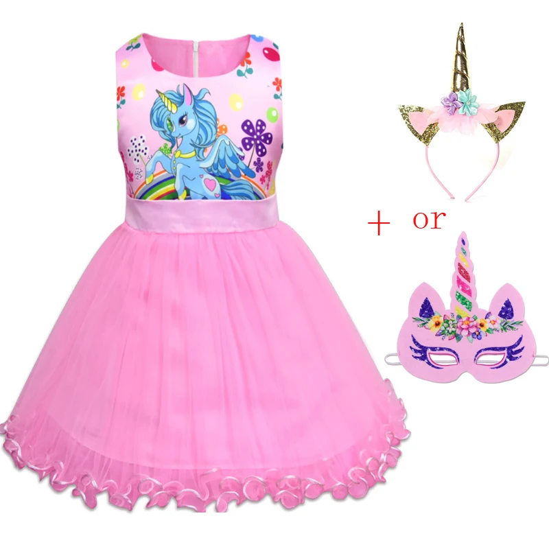 

2018Kids Unicorn Clothing Princess Party Evening Tutu Dress for Baby Girls Childrens Costumes Vestido prom dress Headband Mask